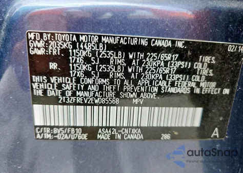 2014 Toyota Rav4 Le z USA, uszkodzony, nr VIN 2T3ZFREV2EW085568